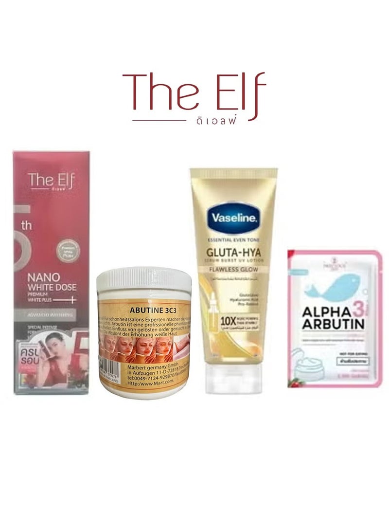 The Elf  Nano White Dose Serum Whitening Set, & Abutine 3C3 Cream & GLUTA-HYA Flawless Glow & Alpha Arbutin Capsules