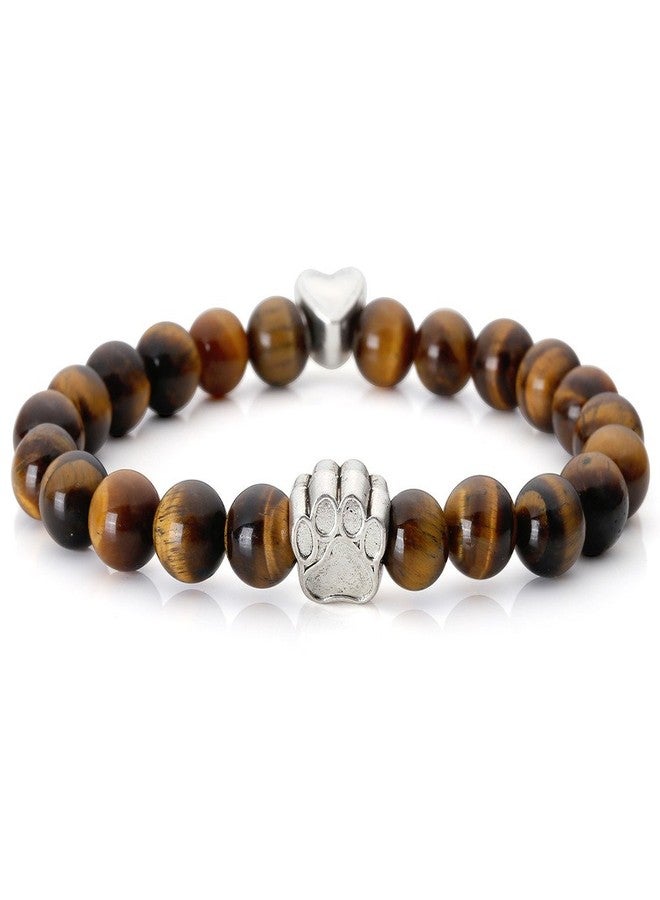 Jovivi 4pc Vintage Lava/Turquoise/Tiger Eye Stone Healing Power Crystal Dog Paw Charm Elastic Stretch Beaded Bracelets - Image 4