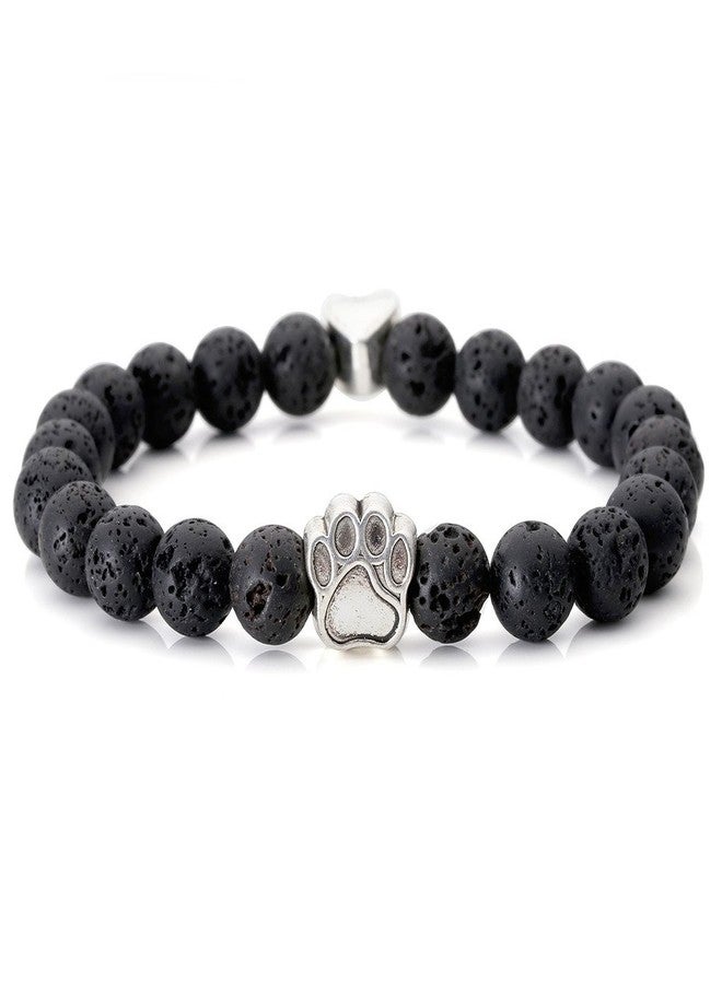 Jovivi 4pc Vintage Lava/Turquoise/Tiger Eye Stone Healing Power Crystal Dog Paw Charm Elastic Stretch Beaded Bracelets - Image 2