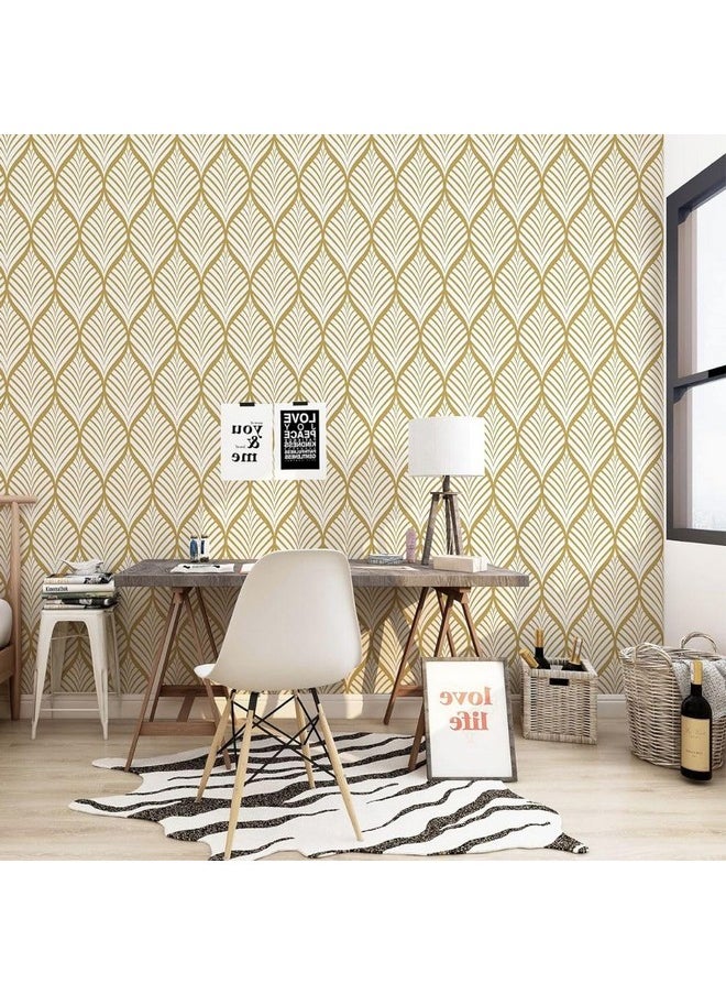 Golden Bird - Golden bird Wall Stickers Wallpaper for Bedroom (45 X 500 Cm) Faux Grasscloth Modern Living Room Decor Textured Self Adhesive Wall Covering DIY Decals (Golden) - Image 1