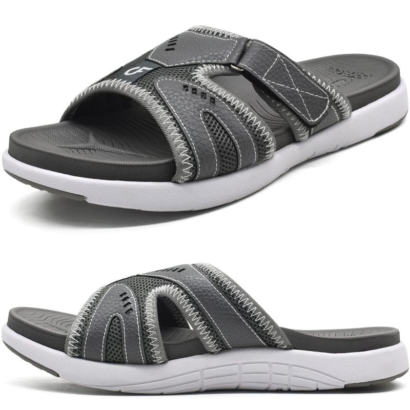 COFACE Mens Sport Recovery Sandals Plantar Fasciitis Soft Cushion Lightweight Orthotic Slides for Men Grey Size 11 - Image 1