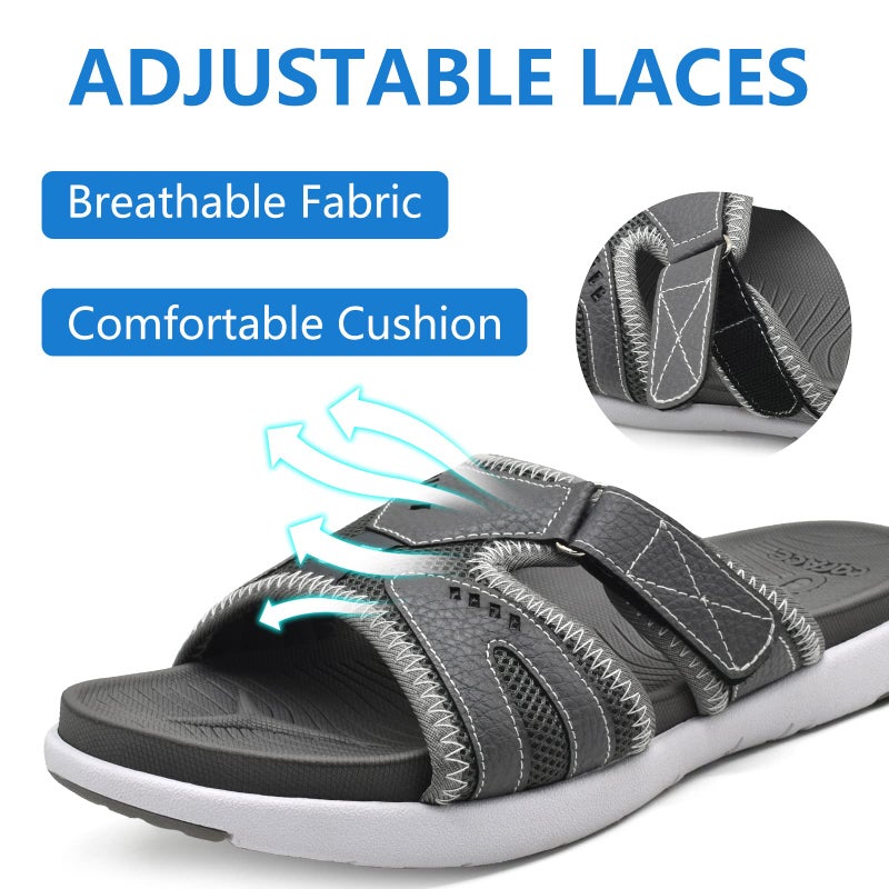 COFACE Mens Sport Recovery Sandals Plantar Fasciitis Soft Cushion Lightweight Orthotic Slides for Men Grey Size 11 - Image 3