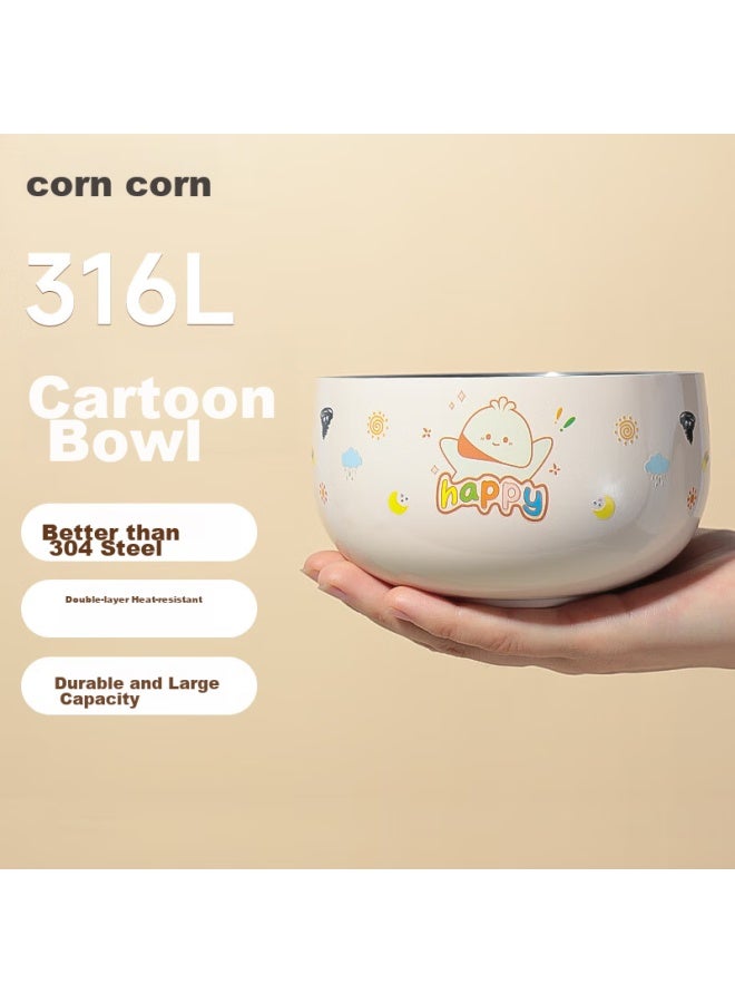 Corn Cartoon 316 Stainless Steel Household Children's Bowl, Double-layer Shatterproof And Scald-proof Baby Tableware, Complementary Food Bowl, Student Bowl - Image 1