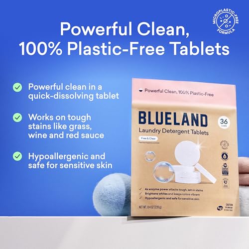 BLUELAND Laundry Detergent Tablets, 36 Count, Plastic-Free Eco-Friendly Pods, Sheets, Liquid Alternative - Fragrance Free and Clear, Natural, Gentle - Image 2