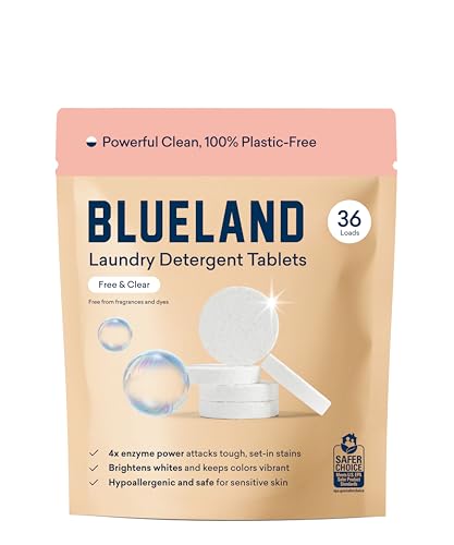 BLUELAND Laundry Detergent Tablets, 36 Count, Plastic-Free Eco-Friendly Pods, Sheets, Liquid Alternative - Fragrance Free and Clear, Natural, Gentle - Image 1