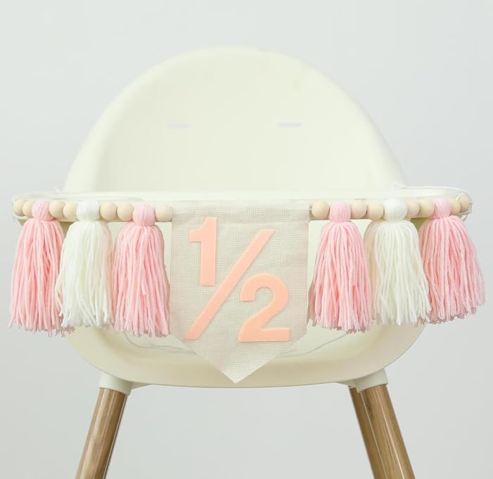 Ereniko Pink Tassels 1/2 Birthday Girl Decorations Half Way to One High Chair Banner Happy Half Birthday Banner 6 Months Decorations Girl Party Photoshoot Props - Image 3