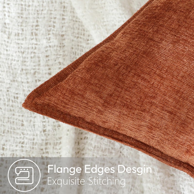 Stellhome Set of 2 Halloween Decorations Autumn Rust Pillow Covers Soft Textured Lumbar Chenille Accent Solid Cushion Cover for Couch Sofa Bedroom Living Room 12x20 Inch, Burnt Orange - Image 3