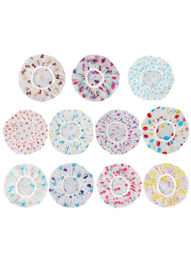 Aniann 11 Pieces Waterproof Shower Caps Elastic Reusable Plastic Bathing Hair Cap Lady Salon Hat for Kids Girls and Women, Assorted Patterns - Image 1