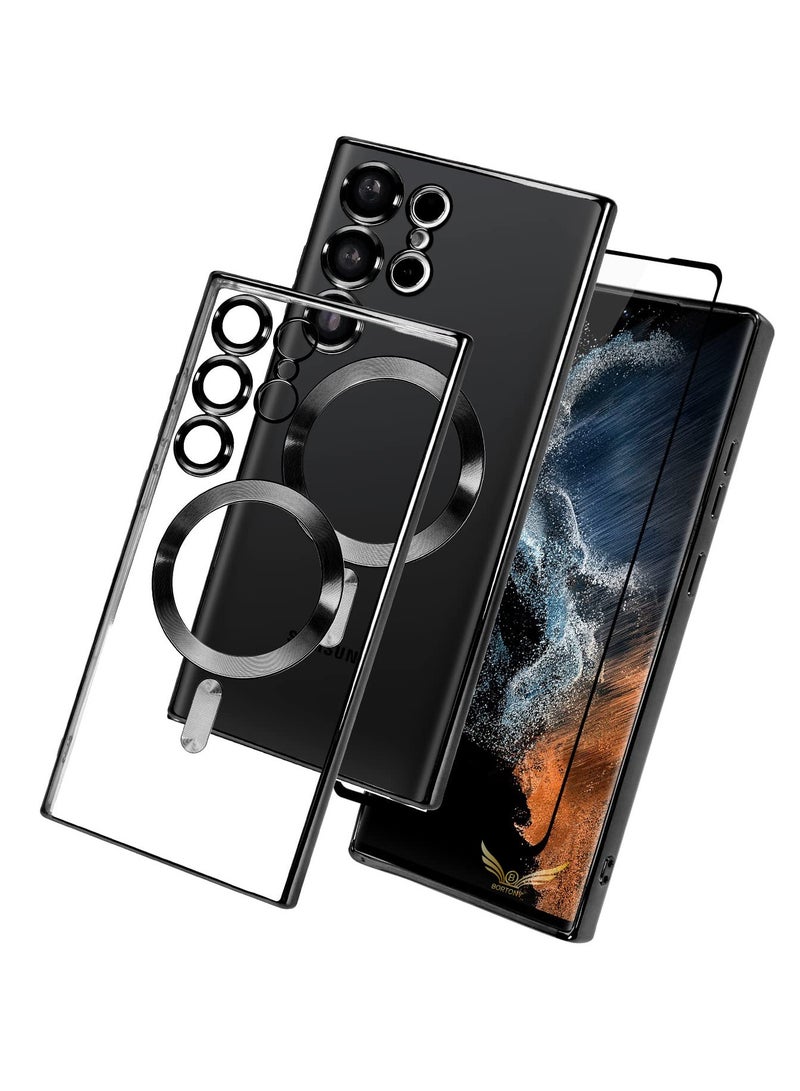 BORTONY Galaxy S23 Ultra Case Plating Magnetic Case with Screen Protector Magnetic Cover Clear Body Slim Fit Shockproof MagSafe for Samsung Galaxy S23 Ultra Cover 6.8 inch - Image 1