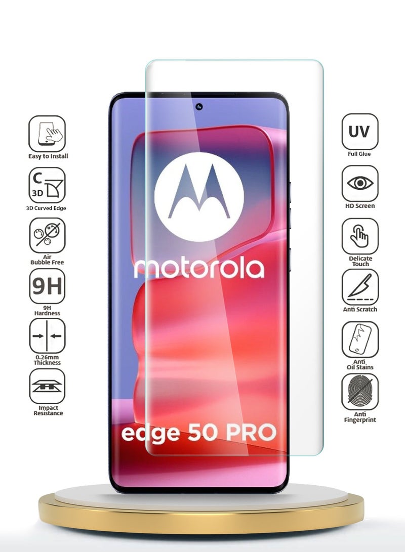 Wtech Motorola Edge 50 Pro 5G 2024 Premium Curved Edges UV Full Glue Full Cover Tempered Glass Screen Protector (MSGUCN) - Clear - Image 2