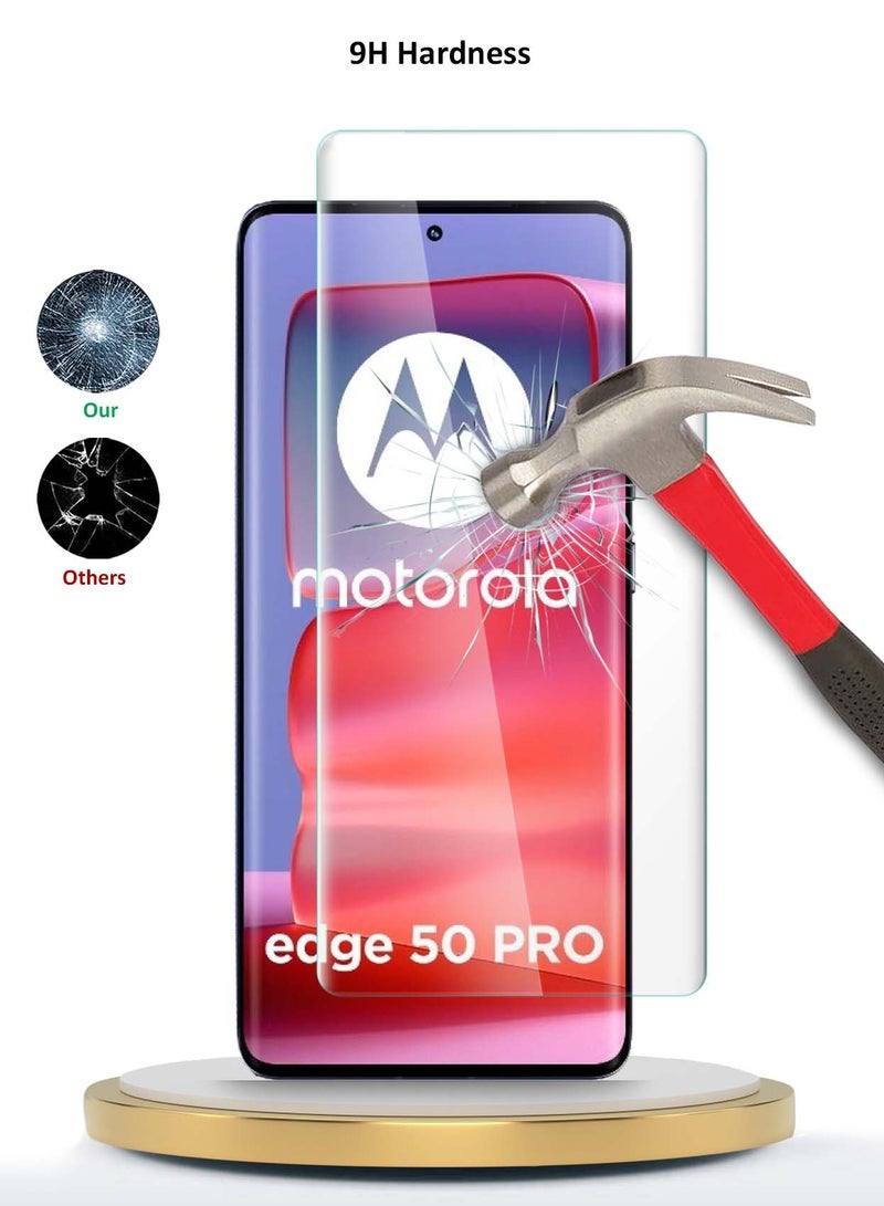 Wtech Motorola Edge 50 Pro 5G 2024 Premium Curved Edges UV Full Glue Full Cover Tempered Glass Screen Protector (MSGUCN) - Clear - Image 3