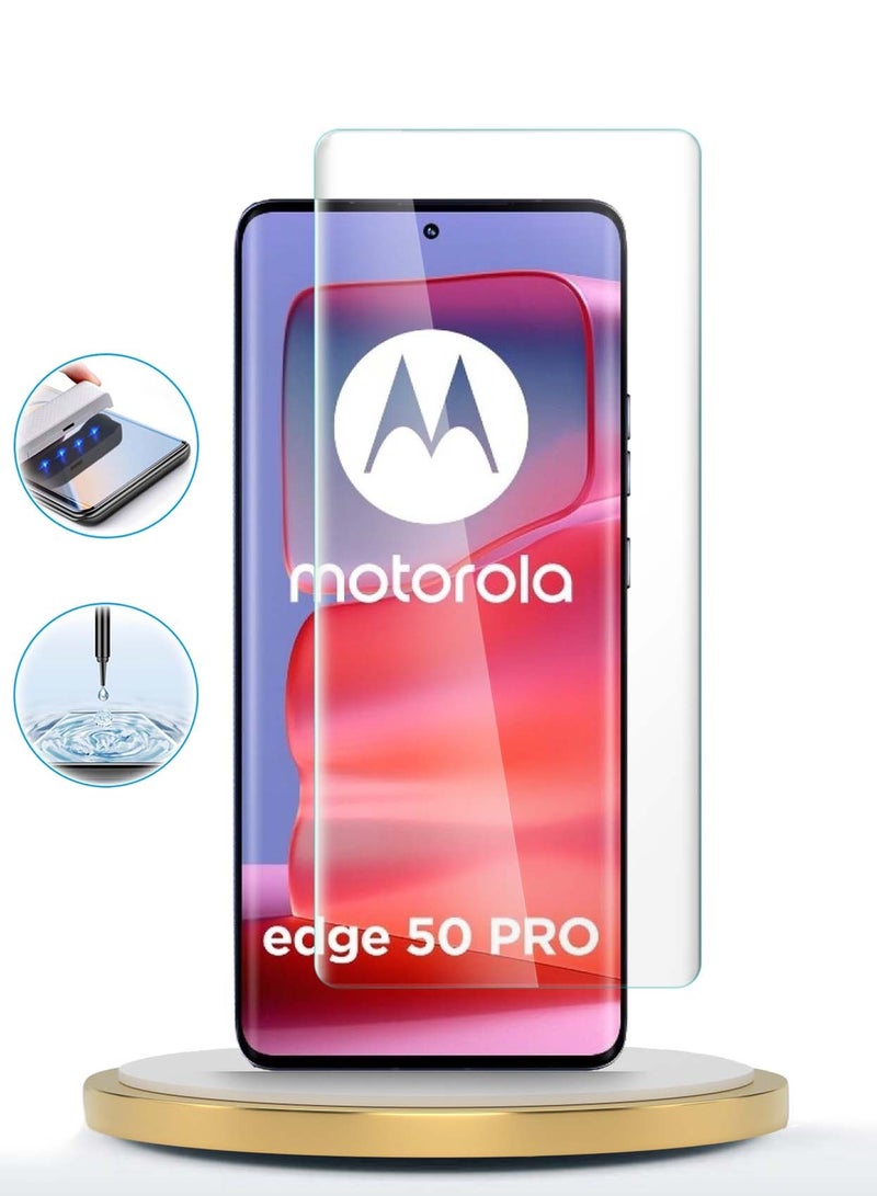 Wtech Motorola Edge 50 Pro 5G 2024 Premium Curved Edges UV Full Glue Full Cover Tempered Glass Screen Protector (MSGUCN) - Clear - Image 4