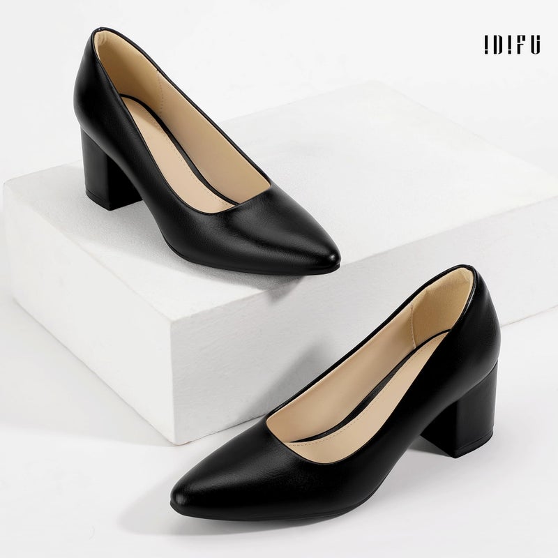 IDIFU Black Pumps Women Closed Toe Low Chunky Block Heels Dress Shoes for Women Office Work Business Wedding Prom Shoes Trendy Comfortable Pointed Toe Short Thick Heels Pumps (Black Pu, 8) - Image 5