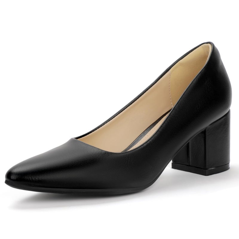 IDIFU Black Pumps Women Closed Toe Low Chunky Block Heels Dress Shoes for Women Office Work Business Wedding Prom Shoes Trendy Comfortable Pointed Toe Short Thick Heels Pumps (Black Pu, 8) - Image 1