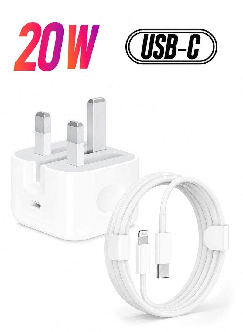 سباركسبروت شاحن ايفون سريع 20 وات | شاحن حائط USB C سريع مع كابل USB C إلى Lightning بطول 1 متر متوافق مع iPhone 14/14 Pro/14 Pro Max/13/12/SE2020/11/XR/XS Max/X/iPad - Image 1