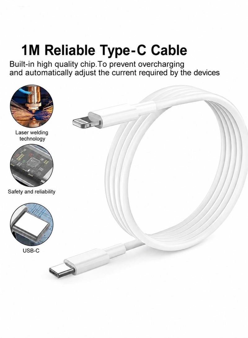 سباركسبروت شاحن ايفون سريع 20 وات | شاحن حائط USB C سريع مع كابل USB C إلى Lightning بطول 1 متر متوافق مع iPhone 14/14 Pro/14 Pro Max/13/12/SE2020/11/XR/XS Max/X/iPad - Image 2
