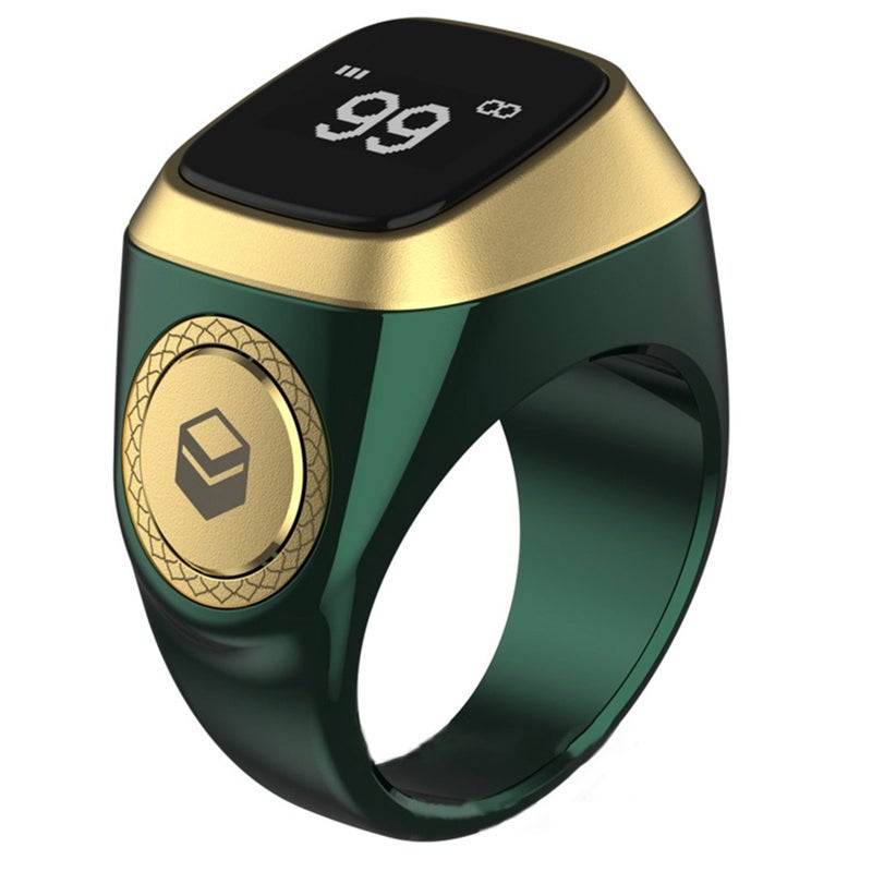 Smart Ring: 20# Green 0.49-Inch OLED Display BLE5.1 Enabled - Integrated CNC Button Long Battery Life Electronic Counting Ring for Muslim Prayer Chant Tracking - Image 1