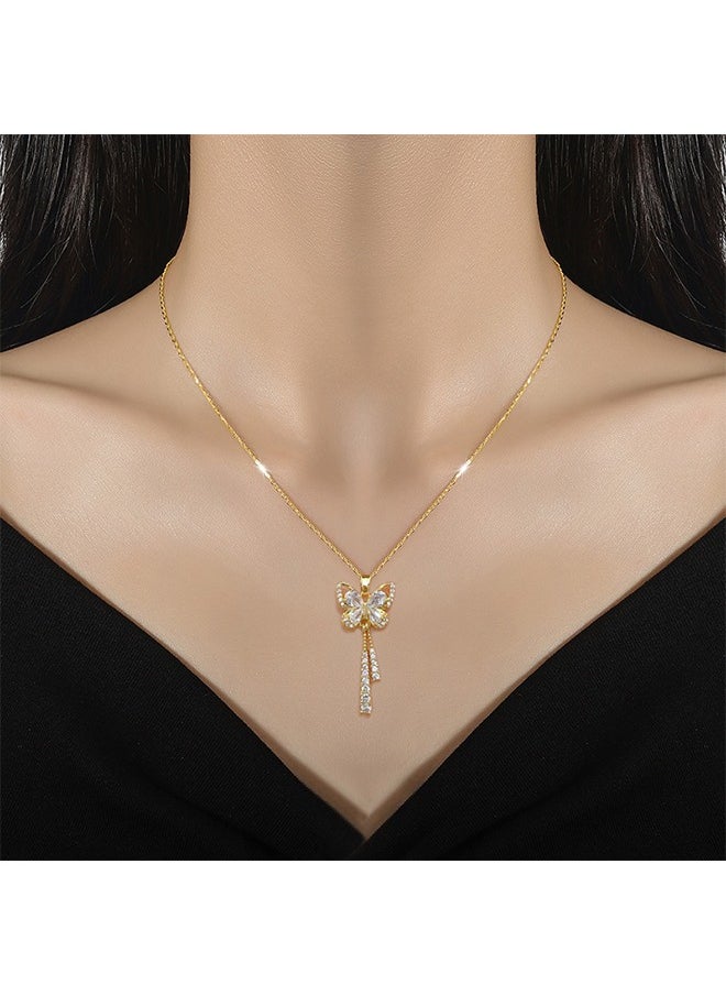 HS - Rhinestone Butterfly Choker Necklace Gold Butterfly Pendant Necklaces Sparkly Tennis Chain Neck Jewelry For Women And Girls - Image 1