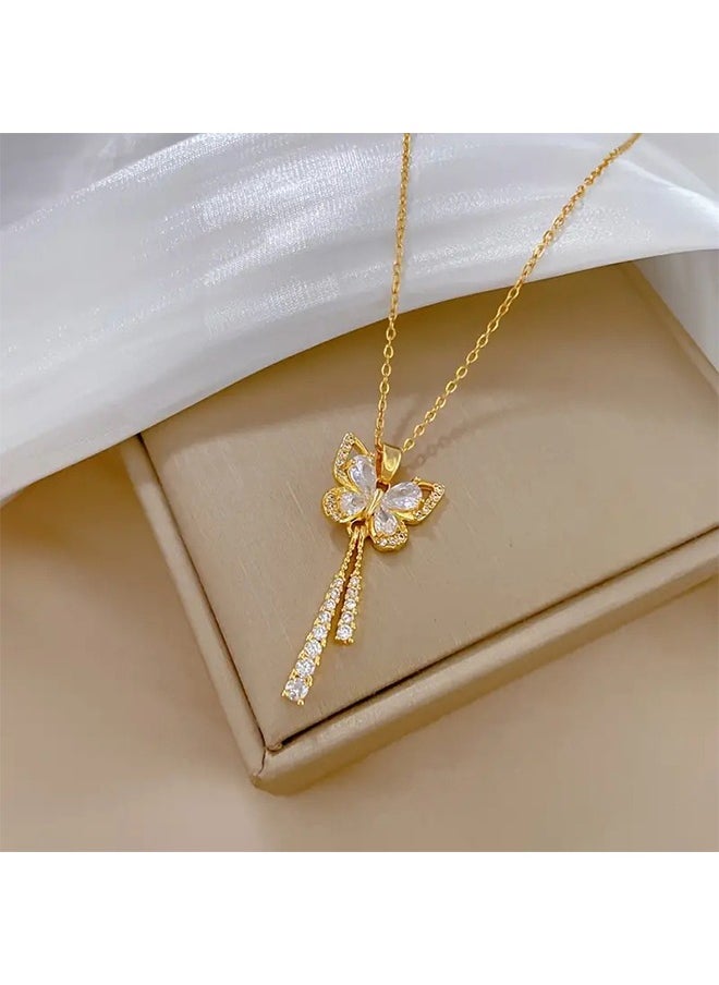 HS - Rhinestone Butterfly Choker Necklace Gold Butterfly Pendant Necklaces Sparkly Tennis Chain Neck Jewelry For Women And Girls - Image 1