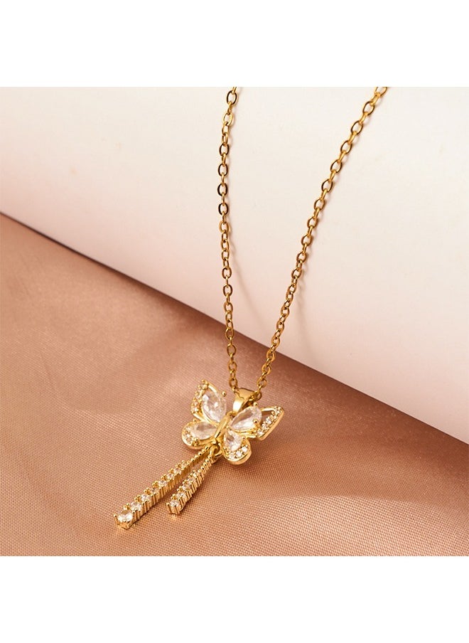 HS - Rhinestone Butterfly Choker Necklace Gold Butterfly Pendant Necklaces Sparkly Tennis Chain Neck Jewelry For Women And Girls - Image 1