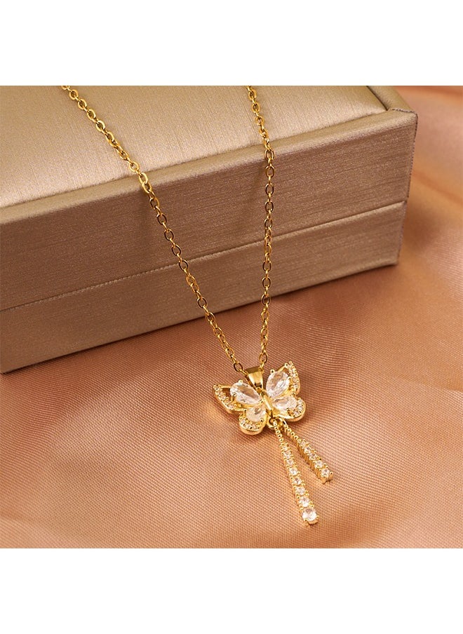 HS - Rhinestone Butterfly Choker Necklace Gold Butterfly Pendant Necklaces Sparkly Tennis Chain Neck Jewelry For Women And Girls - Image 1