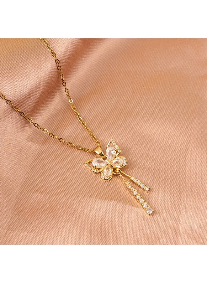 HS - Rhinestone Butterfly Choker Necklace Gold Butterfly Pendant Necklaces Sparkly Tennis Chain Neck Jewelry For Women And Girls - Image 1