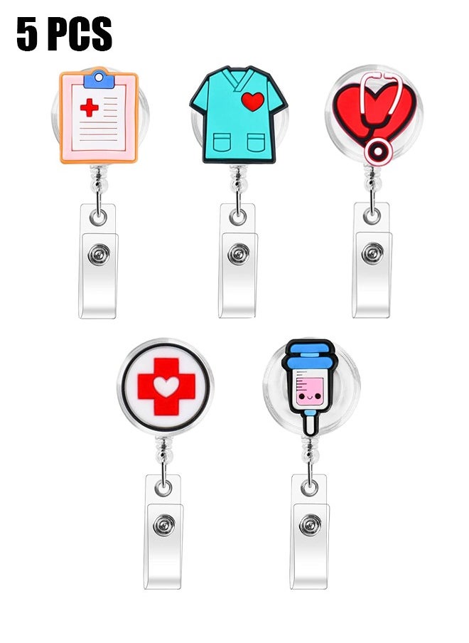 HY 5 Pack Nurse Badge Reels, Medical Badge Reels Retractable Cute Nursing ID Badge Reels Funny Badge Reels for Nurses Doctor Medical Health Hospital Office Worker Gifts  - Image 1