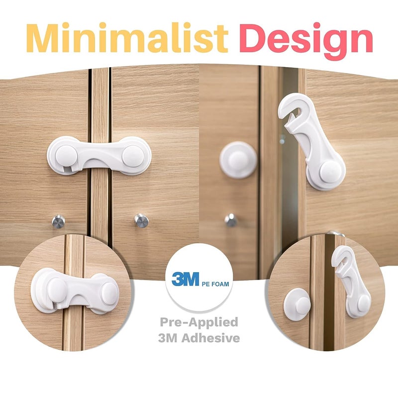 Inaya 6-Pack Child Proof Locks for Cabinet Doors, Pantry, Closet, Wardrobe, Cupboard, Drawers - 3M - No Drilling - Child Safety Locks for Cabinets and Drawers - Baby Proofing Cabinet Lock - Image 2