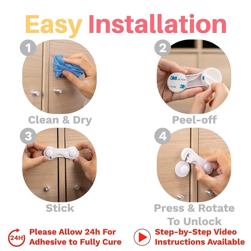 Inaya 6-Pack Child Proof Locks for Cabinet Doors, Pantry, Closet, Wardrobe, Cupboard, Drawers - 3M - No Drilling - Child Safety Locks for Cabinets and Drawers - Baby Proofing Cabinet Lock - Image 5