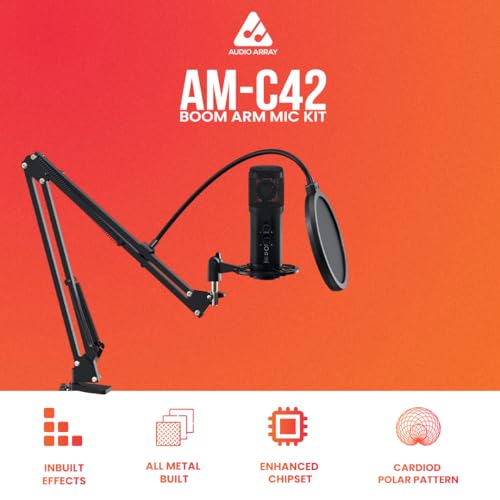 Audio Array AM-C42 Plug & Play AI Noise Cancelling USB Condenser Microphone | Mute Button/Echo/Volume Knob | Kit with Boom Arm & Pop Filter | Karaoke, Gaming, Streaming, Podcast | Mac/PC/Mobile - Image 2