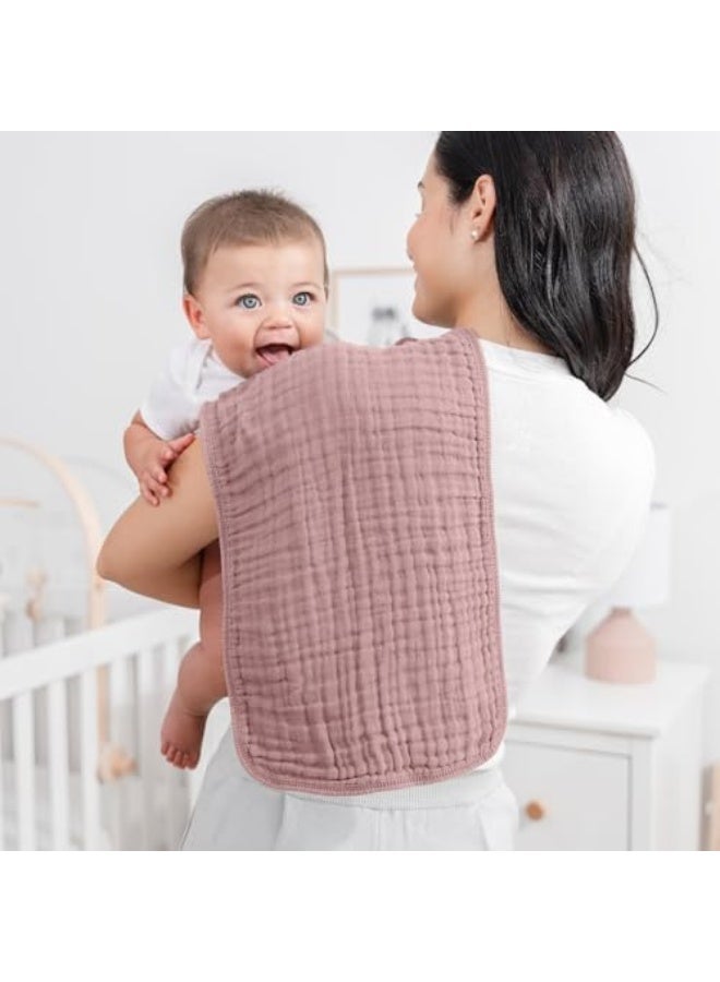 Muslin Burp Cloths 20" x 10", Pack of 6 - Large, 6-Layer, Ultra Absorbent 100% Cotton for Baby Drool and Messes - Soft, Safe & Gentle Baby Burp Cloths for Boys & Girls - Mauve - Image 2