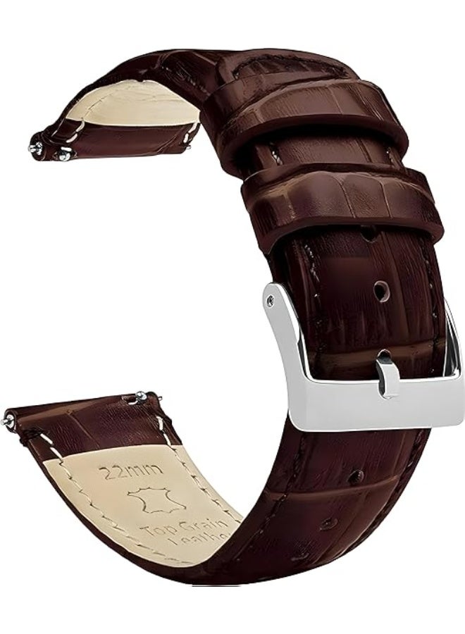 22mm Genuine Leather Replacement Watch Band Compatible with Samsung Watch, Huawei Watch 3, Gear S3, Huawei Watch 3/3 Pro/GT2 (46mm)/GT2 Pro/GT2e - Dark brown - Image 1