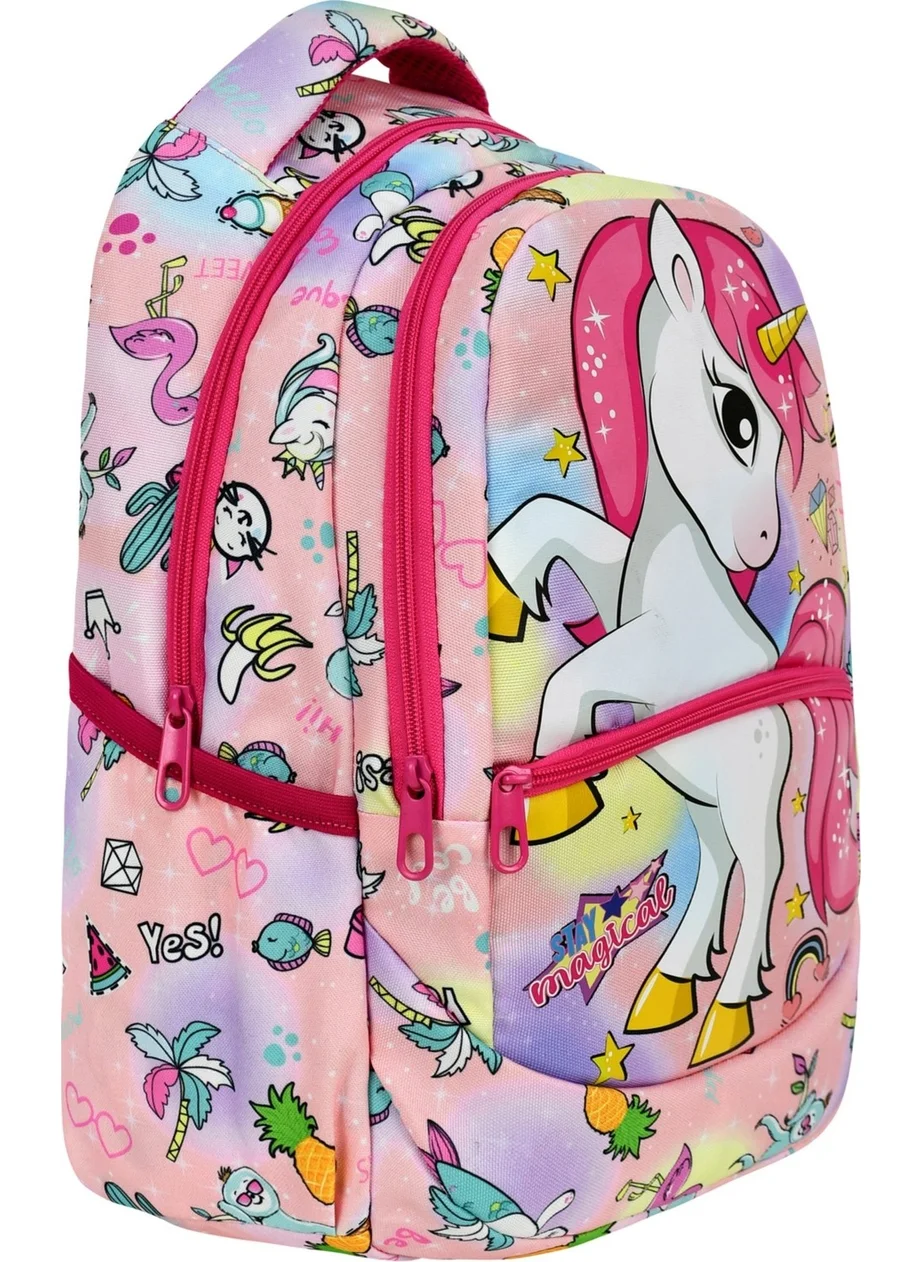 Çantaland Primary School Unicorn Patterned Girls Primary School Bag + Lunch Box