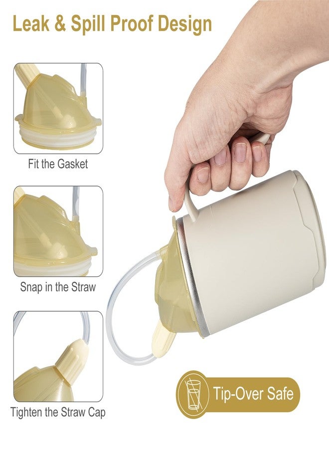 VOPHIA Senior Water Cup Sippy Cups for Elderly, 13.5oz Spill Proof Cup, Stainless Steel Sippy Cup with Lids, No Spill Feeding Cups for Patient Disabled Maternity Drink Water Milk Soup (Beige) - Image 4