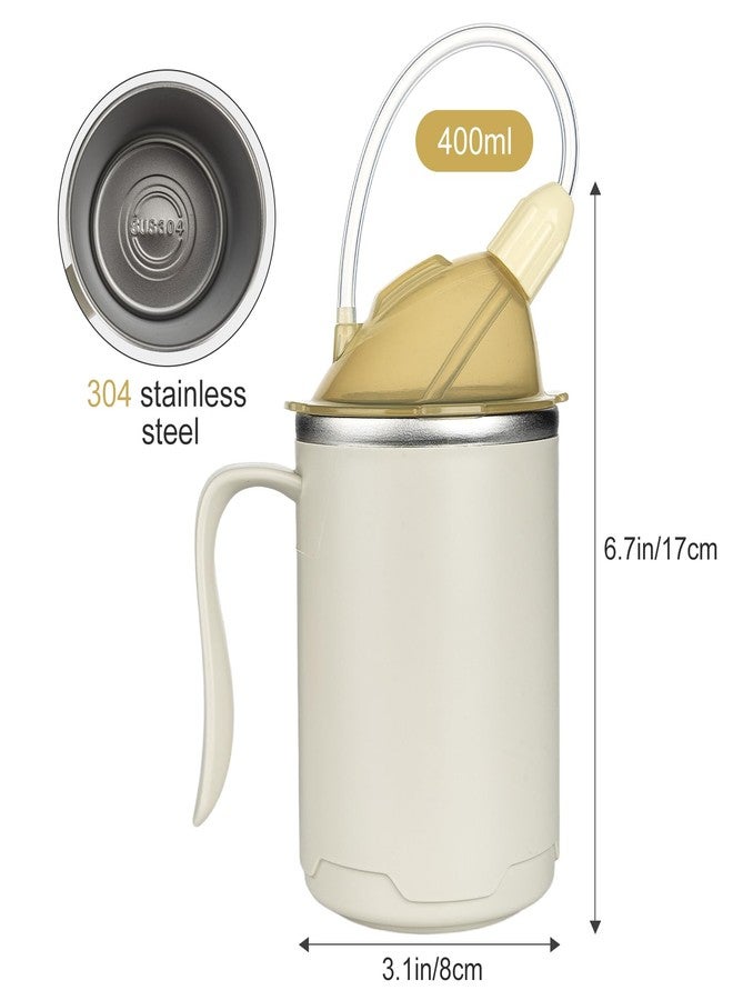 VOPHIA Senior Water Cup Sippy Cups for Elderly, 13.5oz Spill Proof Cup, Stainless Steel Sippy Cup with Lids, No Spill Feeding Cups for Patient Disabled Maternity Drink Water Milk Soup (Beige) - Image 2