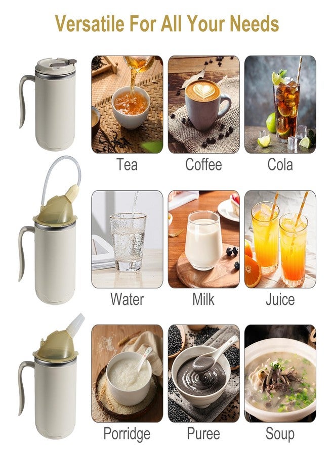 VOPHIA Senior Water Cup Sippy Cups for Elderly, 13.5oz Spill Proof Cup, Stainless Steel Sippy Cup with Lids, No Spill Feeding Cups for Patient Disabled Maternity Drink Water Milk Soup (Beige) - Image 3