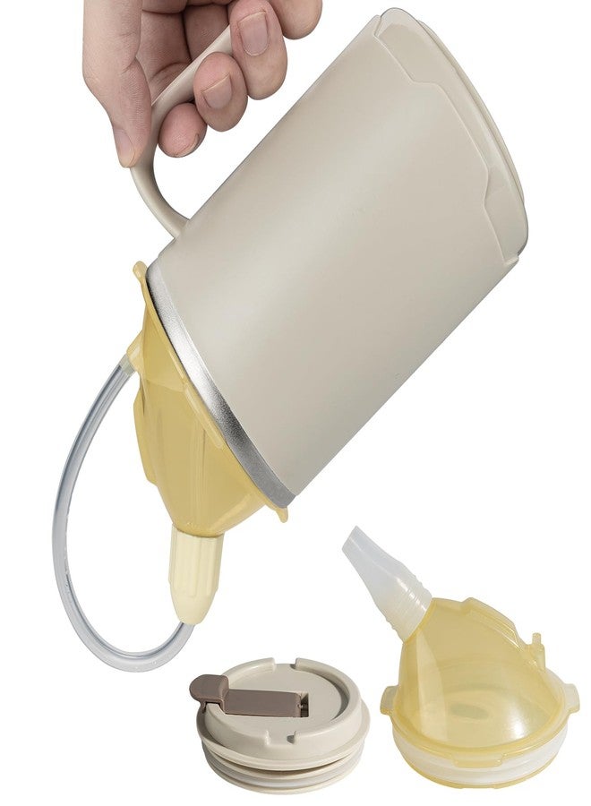 VOPHIA Senior Water Cup Sippy Cups for Elderly, 13.5oz Spill Proof Cup, Stainless Steel Sippy Cup with Lids, No Spill Feeding Cups for Patient Disabled Maternity Drink Water Milk Soup (Beige) - Image 1