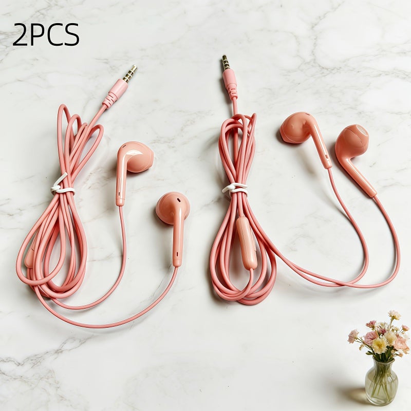 2 Pack Pink And White In Ear Wired Headphones with Microphone for Phones Computers - Image 2