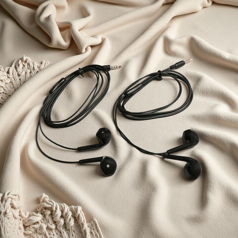 2 Pack Pink And White In Ear Wired Headphones with Microphone for Phones Computers - Image 1