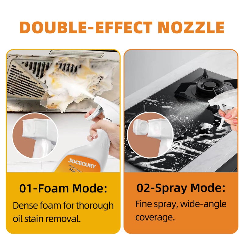 Jocecury 500ml Powerful Kitchen Degreaser Foam Spray - Multipurpose Grease Remover for Pots, Pans, Countertops & Appliances with 2-in-1 No-Rinse Dual Spray Nozzle (Lemon) - Image 4