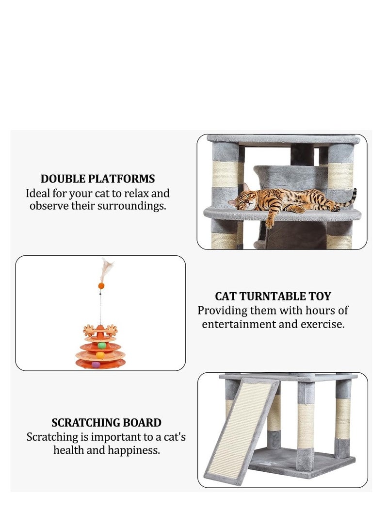 NNC PETS Cat tree tower with Multi-level layer, Dangling balls, Cozy condos, and Scratching ladder, Interactive cat playhouse with Turntable toy, Padded perches and Ideal for Indoor cats, 170 cm (Grey) - Image 4