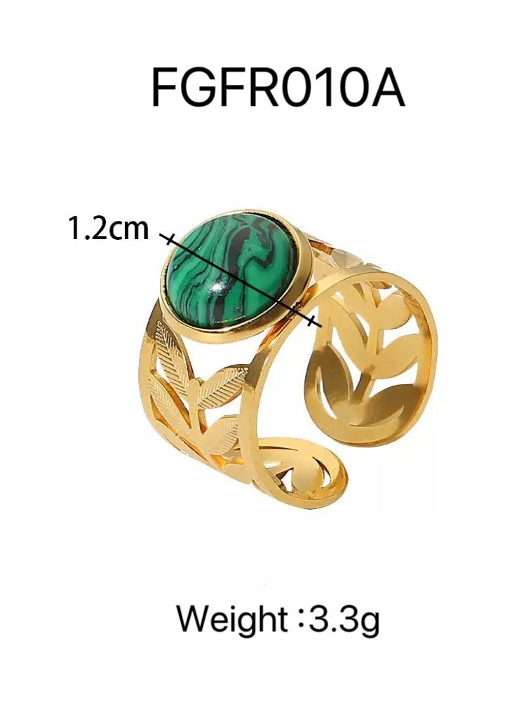 Regal Gold Leaf Ring ✨ Emerald-Striped Orb Center + Self-Adjusting Design - Hypoallergenic Steel Luxury Jewelry - Image 3