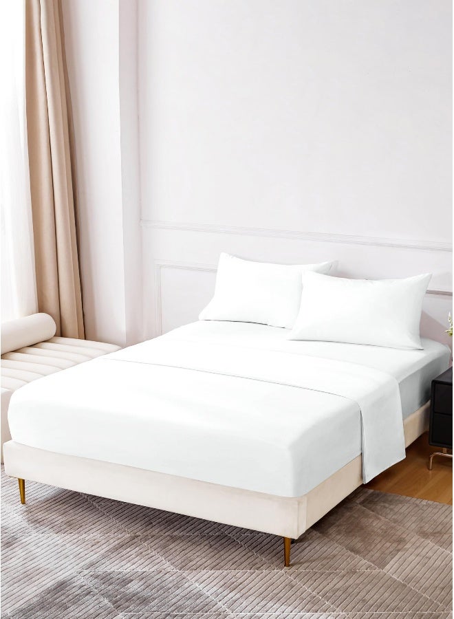 Noon East Double Size 3Pc Fitted Sheet Set | Soft Microfiber Material | Bright White Color | 1 Fitted Sheet 120 X 200 Cm With 40 Cm Deep Pocket, 1 Flat Sheet 200 X 280 Cm, 1 Pillow Case 50 X 75 Cm | Suitable For Double Size Mattress - Image 1
