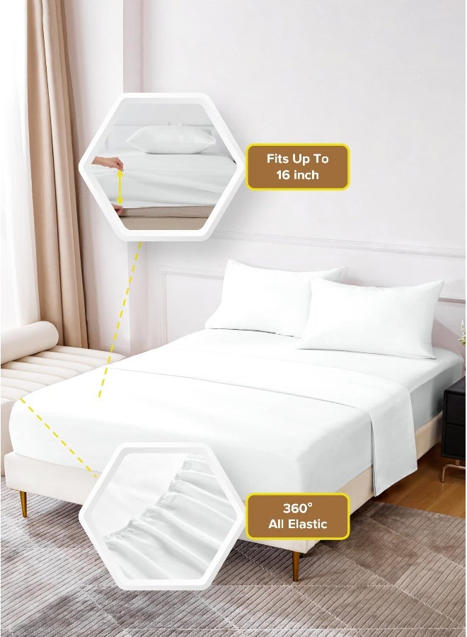 Noon East Double Size 3Pc Fitted Sheet Set | Soft Microfiber Material | Bright White Color | 1 Fitted Sheet 120 X 200 Cm With 40 Cm Deep Pocket, 1 Flat Sheet 200 X 280 Cm, 1 Pillow Case 50 X 75 Cm | Suitable For Double Size Mattress - Image 3