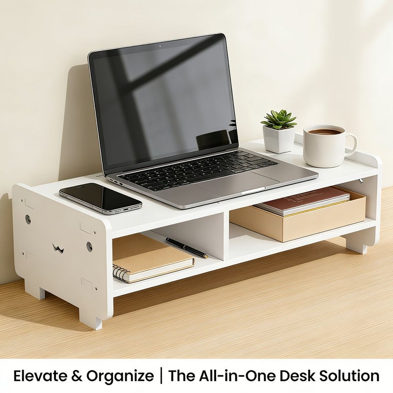 White Monitor Riser Desktop Storage Organizer Multifunctional Office Stand - Image 3