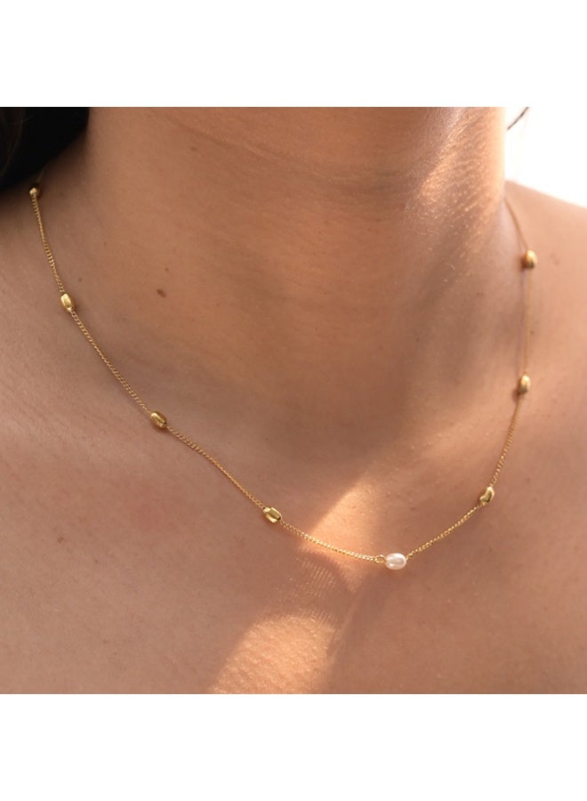 PALMONAS 18k Gold Tone Plated Single Pearl Necklace
 for Women - Image 3