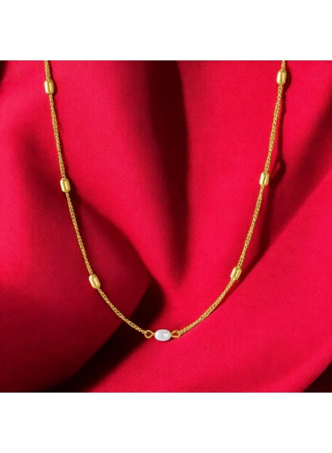 بالموناس PALMONAS 18k Gold Tone Plated Single Pearl Necklace
 for Women
