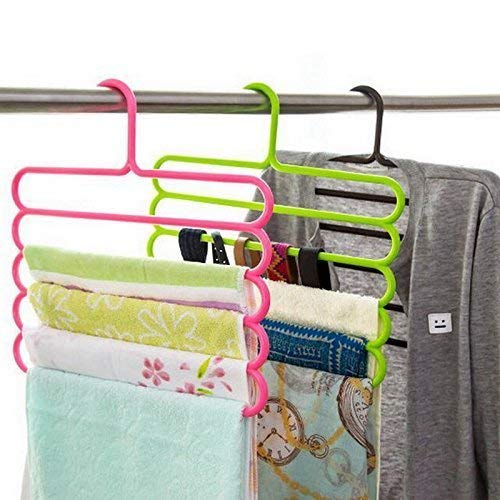 Inditradition 5 Layer Pant Cloth Hanger, Wardrobe Hanger | Space Saving Multi-Layer Design, Assorted Colour, Plastic (Pack of 8) - Image 2