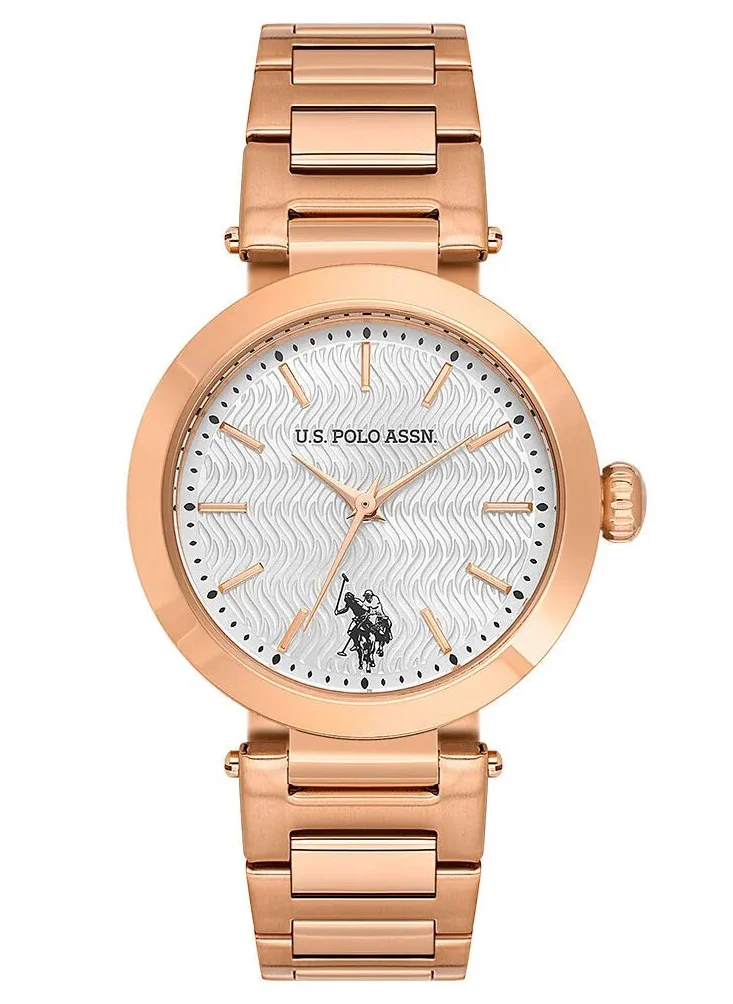 U.S. Polo Assn. Women's 34mm Watch with Silver Dial & Rose Gold Bracelet