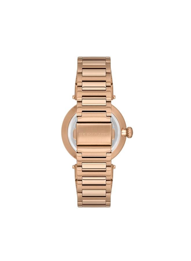 U.S. Polo Assn. Novelties Silver Dial Rose Gold Stainless Steel Bracelet Analog Watch for Women 34mm - Image 3
